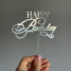 Топер акриловий на прозорому фоні Happy Birthday