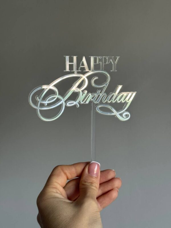 Топер акриловий на прозорому фоні Happy Birthday - Зображення 2